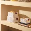 imageLA JOLIE MUSE Small Wicker Baskets for Organizing Recycled Paper Rope Storage Basket Container Bins for Shelves Bathroom Cupboards Drawer Decorative Square Basket Organizer Set of 3 Blue and BeigeWhite