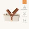 imageLA JOLIE MUSE Storage Baskets for Organizing 2 Pack Storage Cube Boxes Luxury Brown Vegan Leather and Beige Greige Fabric for Closet Shelf Cabinet BookcaseWhite
