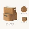imageLA JOLIE MUSE Storage Baskets for Organizing 2 Pack Storage Cube Boxes Luxury Brown Vegan Leather and Beige Greige Fabric for Closet Shelf Cabinet BookcaseCamel