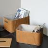 imageLA JOLIE MUSE Storage Baskets for Organizing 2 Pack Storage Cube Boxes Luxury Brown Vegan Leather and Beige Greige Fabric for Closet Shelf Cabinet BookcaseCamel