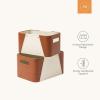 imageLA JOLIE MUSE Storage Baskets for Organizing 2 Pack Storage Cube Boxes Luxury Brown Vegan Leather and Beige Greige Fabric for Closet Shelf Cabinet BookcaseBrown