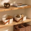 imageLA JOLIE MUSE Storage Baskets for Organizing 2 Pack Storage Cube Boxes Luxury Brown Vegan Leather and Beige Greige Fabric for Closet Shelf Cabinet BookcaseWhite