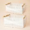imageLA JOLIE MUSE Wicker Storage Baskets for Organizing Recyclable Paper Rope Basket with Wood Handles Decorative Hand Woven Basket Organizers for Makeup Books Shelves Living Room Black Set of 2White