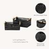 imageLA JOLIE MUSE Wicker Storage Baskets for Organizing Recyclable Paper Rope Basket with Wood Handles Decorative Hand Woven Basket Organizers for Makeup Books Shelves Living Room Black Set of 2Ebony Black