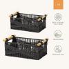 imageLA JOLIE MUSE Wicker Storage Baskets for Organizing Recyclable Paper Rope Basket with Wood Handles Decorative Hand Woven Basket Organizers for Makeup Books Shelves Living Room Black Set of 2Ebony Black
