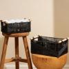 imageLA JOLIE MUSE Wicker Storage Baskets for Organizing Recyclable Paper Rope Basket with Wood Handles Decorative Hand Woven Basket Organizers for Makeup Books Shelves Living Room Black Set of 2Ebony Black