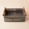 imageLA JOLIE MUSE Wicker Storage Baskets for Organizing Recyclable Paper Rope Basket with Wood Handles Decorative Hand Woven Basket Organizers for Makeup Books Shelves Living Room Black Set of 2Grey