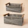 imageLA JOLIE MUSE Wicker Storage Baskets for Organizing Recyclable Paper Rope Basket with Wood Handles Decorative Hand Woven Basket Organizers for Makeup Books Shelves Living Room Black Set of 2Grey