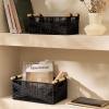 imageLA JOLIE MUSE Wicker Storage Baskets for Organizing Recyclable Paper Rope Basket with Wood Handles Decorative Hand Woven Basket Organizers for Makeup Books Shelves Living Room Black Set of 2Ebony Black