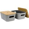 imageLA JOLIE MUSE Modern Basket with Bamboo Lids MidCentury Stackable Storage Basket Bins for Shelves Office Home Organizing Decorative Tweed Fabric Organizer Container Set of 2 Light GreyGrey