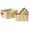 imageLA JOLIE MUSE Small Wicker Baskets for Organizing Recycled Paper Rope Storage Basket Container Bins for Shelves Bathroom Cupboards Drawer Decorative Square Basket Organizer Set of 3 Blue and BeigeBeige