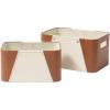 imageLA JOLIE MUSE Storage Baskets for Organizing 2 Pack Storage Cube Boxes Luxury Brown Vegan Leather and Beige Greige Fabric for Closet Shelf Cabinet BookcaseBrown