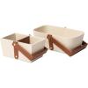 imageLA JOLIE MUSE Storage Baskets for Organizing 2 Pack Storage Cube Boxes Luxury Brown Vegan Leather and Beige Greige Fabric for Closet Shelf Cabinet BookcaseWhite