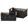 imageLA JOLIE MUSE Wicker Storage Baskets for Organizing Recyclable Paper Rope Basket with Wood Handles Decorative Hand Woven Basket Organizers for Makeup Books Shelves Living Room Black Set of 2Ebony Black