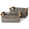 imageLA JOLIE MUSE Wicker Storage Baskets for Organizing Recyclable Paper Rope Basket with Wood Handles Decorative Hand Woven Basket Organizers for Makeup Books Shelves Living Room Black Set of 2Grey