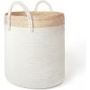 imageLA JOLIE MUSE Woven Basket Rope Storage Baskets  Large Cotton Organizer Basket for Baby Blanket Kids Toy Nursery Laundry Basket Ebony Black MWhite with Corn Skin  Beige