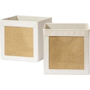 imageLA JOLIE MUSE 2 Pack Foldable 118 Inch Cube Fabric Storage Bins for 12 Inch Cube Storage Organizer Decorative Storage Boxes with Dual Handles Fabric Closet Storage Bins BeigeCube  2 Pack