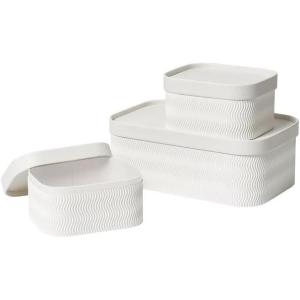 imageLA JOLIE MUSE Fluted Cardboard Storage Baskets with LeatherLike Lids Paper Boxes Decorative Tray Modern Basket Organizer Bins for OrganizingEggshell WhiteEggshell White