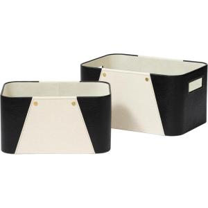 imageLA JOLIE MUSE Storage Baskets for Organizing 2 Pack Storage Cube Boxes Luxury Brown Vegan Leather and Beige Greige Fabric for Closet Shelf Cabinet BookcaseBlack