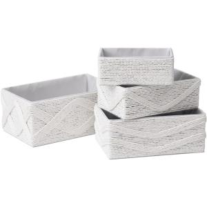 imageLA JOLIE MUSE White Storage Baskets for Organizing Set 4  Sturdy Woven Baskets Paper Rope Decorative Baskets Stackable Wicker Baskets for Makeup Closet Bathroom Bedroom WhiteWhite