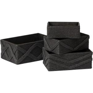 imageLA JOLIE MUSE White Storage Baskets for Organizing Set 4  Sturdy Woven Baskets Paper Rope Decorative Baskets Stackable Wicker Baskets for Makeup Closet Bathroom Bedroom WhiteEbony Black