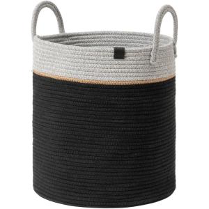 imageLA JOLIE MUSE Woven Basket Rope Storage Baskets  Large Cotton Organizer Basket for Baby Blanket Kids Toy Nursery Laundry Basket Ebony Black MEbony Black