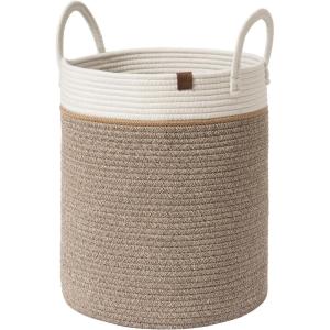 imageLA JOLIE MUSE Woven Basket Rope Storage Baskets  Large Cotton Organizer Basket for Baby Blanket Kids Toy Nursery Laundry Basket Ebony Black MMocha