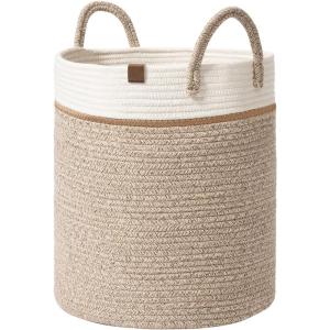 imageLA JOLIE MUSE Woven Basket Rope Storage Baskets  Large Cotton Organizer Basket for Baby Blanket Kids Toy Nursery Laundry Basket Ebony Black MWhite  Desert