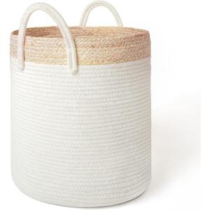 imageLA JOLIE MUSE Woven Basket Rope Storage Baskets  Large Cotton Organizer Basket for Baby Blanket Kids Toy Nursery Laundry Basket Ebony Black MWhite with Corn Skin  Beige