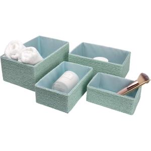 imagePaper Rope Woven Storage Basket Set of 4 with Fabric Liner Stackable Multipurpose Organizer Bin BrownMint Green