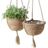 imageNatural Seagrass Hanging Planter Basket Set Indoor Plant Pots Boho Decor Plant Pot Cover 124 D 63 H Inch Pack 2Brown