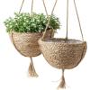 imageNatural Seagrass Hanging Planter Basket Set Indoor Plant Pots Boho Decor Plant Pot Cover 124 D 63 H Inch Pack 2Brown
