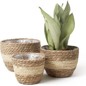 imageLa Jole Muse Seagrass Planter Basket Indoor Flower Pots Cover Plant Containers Natural3Pack 102quot87quot67quotBeige