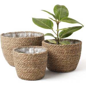 imageLa Jole Muse Seagrass Planter Basket Indoor Flower Pots Cover Plant Containers Natural3Pack 102quot87quot67quotBrown