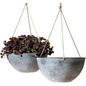 imageLa Jolie Muse White Hanging Planter Basket  8 Inch Indoor Outdoor Flower Pots Plant Containers W Drainage Hole Plant Pot for Hanging Plants Pack 2Gray
