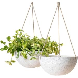 imageLa Jolie Muse White Hanging Planter Basket  8 Inch Indoor Outdoor Flower Pots Plant Containers W Drainage Hole Plant Pot for Hanging Plants Pack 2Speckled White