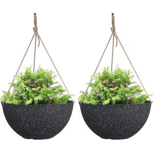 imageLa Jolie Muse White Hanging Planter Basket  8 Inch Indoor Outdoor Flower Pots Plant Containers W Drainage Hole Plant Pot for Hanging Plants Pack 2Speckled Black
