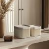 imageLA JOLIE MUSE Fluted Cardboard Storage Baskets with LeatherLike Lids Paper Boxes Decorative Tray Basket Organizer Bins for Jewelry Shelve Bathroom Bedroom OrganizingChocolate Brown Set of 2Beige