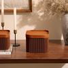 imageLA JOLIE MUSE Fluted Cardboard Storage Baskets with LeatherLike Lids Paper Boxes Decorative Tray Basket Organizer Bins for Jewelry Shelve Bathroom Bedroom OrganizingChocolate Brown Set of 2Chocolate Brown