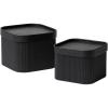imageLA JOLIE MUSE Fluted Cardboard Storage Baskets with LeatherLike Lids Paper Boxes Decorative Tray Basket Organizer Bins for Jewelry Shelve Bathroom Bedroom OrganizingChocolate Brown Set of 2Black