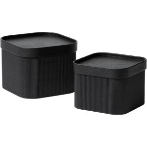 imageLA JOLIE MUSE Fluted Cardboard Storage Baskets with LeatherLike Lids Paper Boxes Decorative Tray Basket Organizer Bins for Jewelry Shelve Bathroom Bedroom OrganizingChocolate Brown Set of 2Black