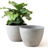 imageLA JOLIE MUSE Outdoor Planter Flower Pots Outdoor 113 Inch Planter with Drainage for Indoor Outdoor Plants Flowers Black Set of 2Marble Grey