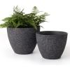 imageLA JOLIE MUSE Outdoor Planter Flower Pots Outdoor 113 Inch Planter with Drainage for Indoor Outdoor Plants Flowers Black Set of 2Speckled Black