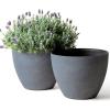 imageLA JOLIE MUSE Outdoor Planter Flower Pots Outdoor 113 Inch Planter with Drainage for Indoor Outdoor Plants Flowers Black Set of 2Weathered Grey