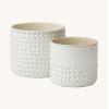 imageLa Jolie Muse Ceramic Planter Flower Plant Pots 6755 Inch Concave Dot Patterned Cylinder Flower Pot W Drain Hole for Indoor Set of 2 IvoryIvory