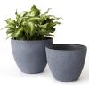 imageLA JOLIE MUSE Outdoor Planter Flower Pots Outdoor 113 Inch Planter with Drainage for Indoor Outdoor Plants Flowers Black Set of 2Weathered Grey