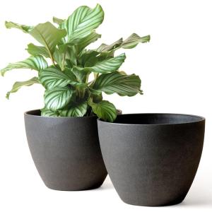 imageLA JOLIE MUSE Outdoor Planter Flower Pots Outdoor 113 Inch Planter with Drainage for Indoor Outdoor Plants Flowers Black Set of 2Black