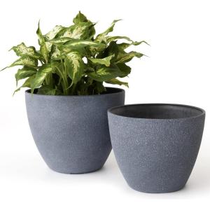 imageLA JOLIE MUSE Outdoor Planter Flower Pots Outdoor 113 Inch Planter with Drainage for Indoor Outdoor Plants Flowers Black Set of 2Weathered Grey