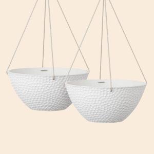 imageLA JOLIE MUSE Large Hanging Planters  13 Inch Hanging Planters for Outdoor Plants Outdoor Hanging Planters Set of 2 White Stone Honeycomb