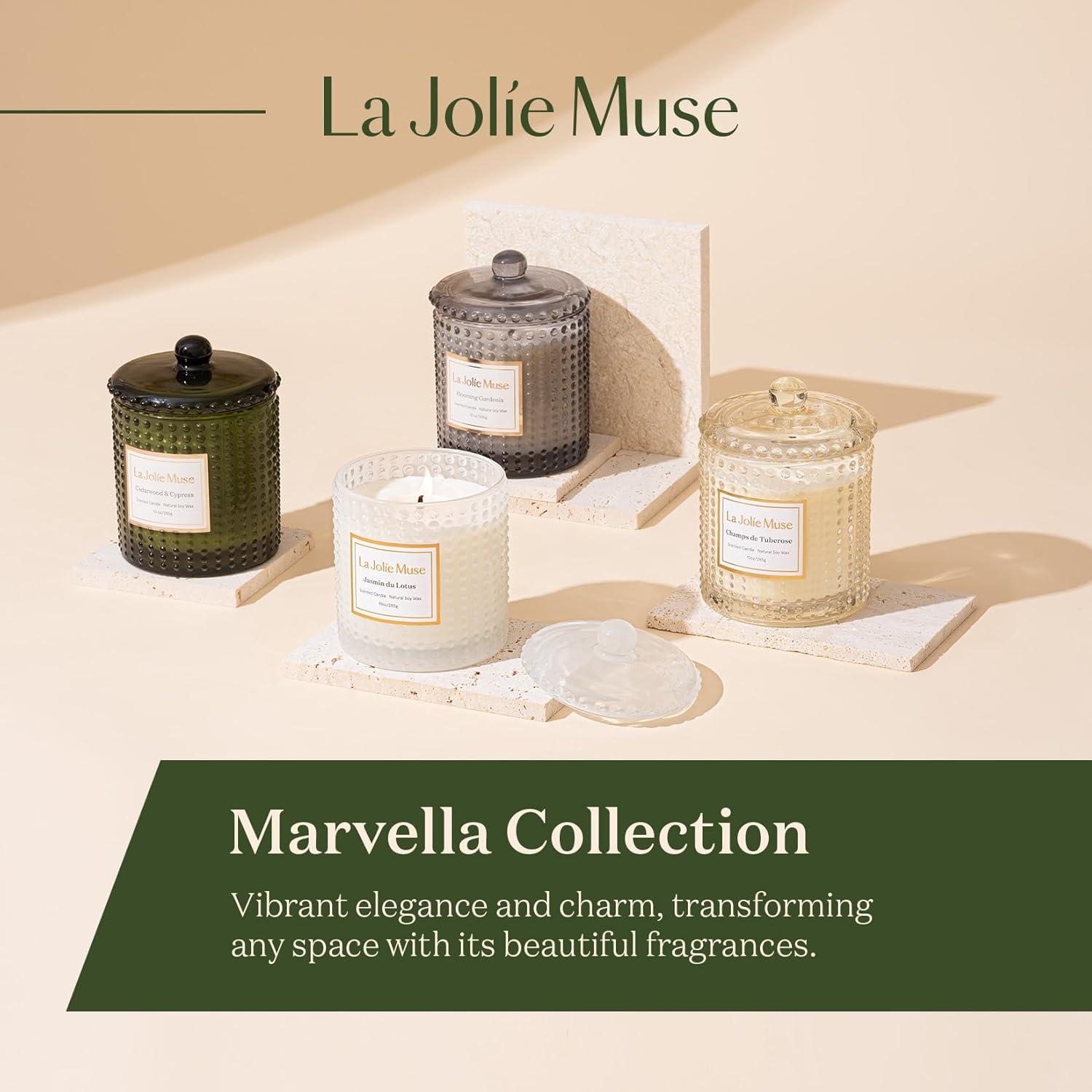 imageLA JOLIE MUSE Jasmine Candles Gifts for Women Luxury Candle for Mothers Day Natural Soy Wax Candles for Home Scented 75 Hours 10 OZJasmin du Lotus